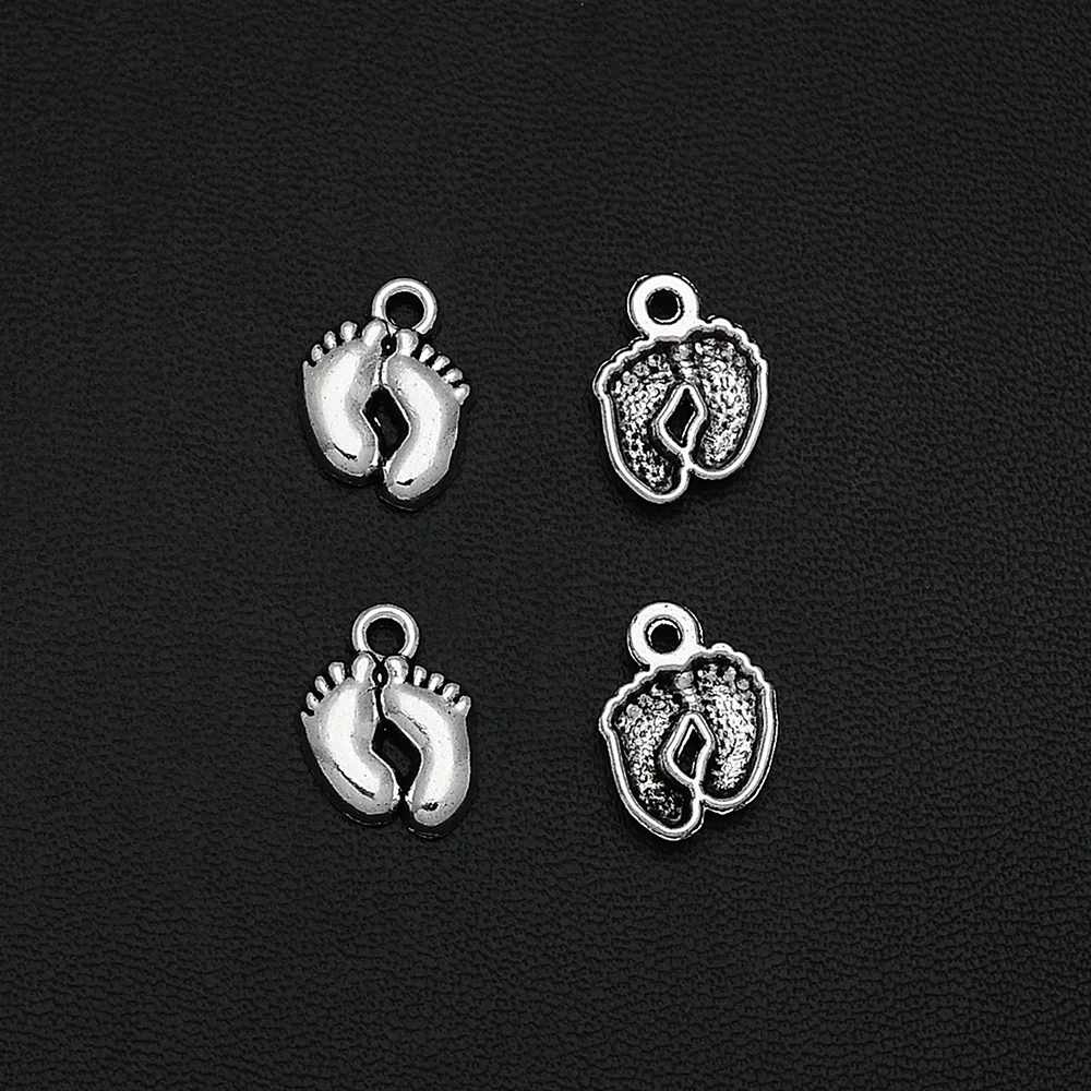 30pcs/Lot 10x14mm Antique Baby Feet Charms New Born Pendants For DIY Keychain Jewelry Making Supplies Accessories Wholesale Bulk