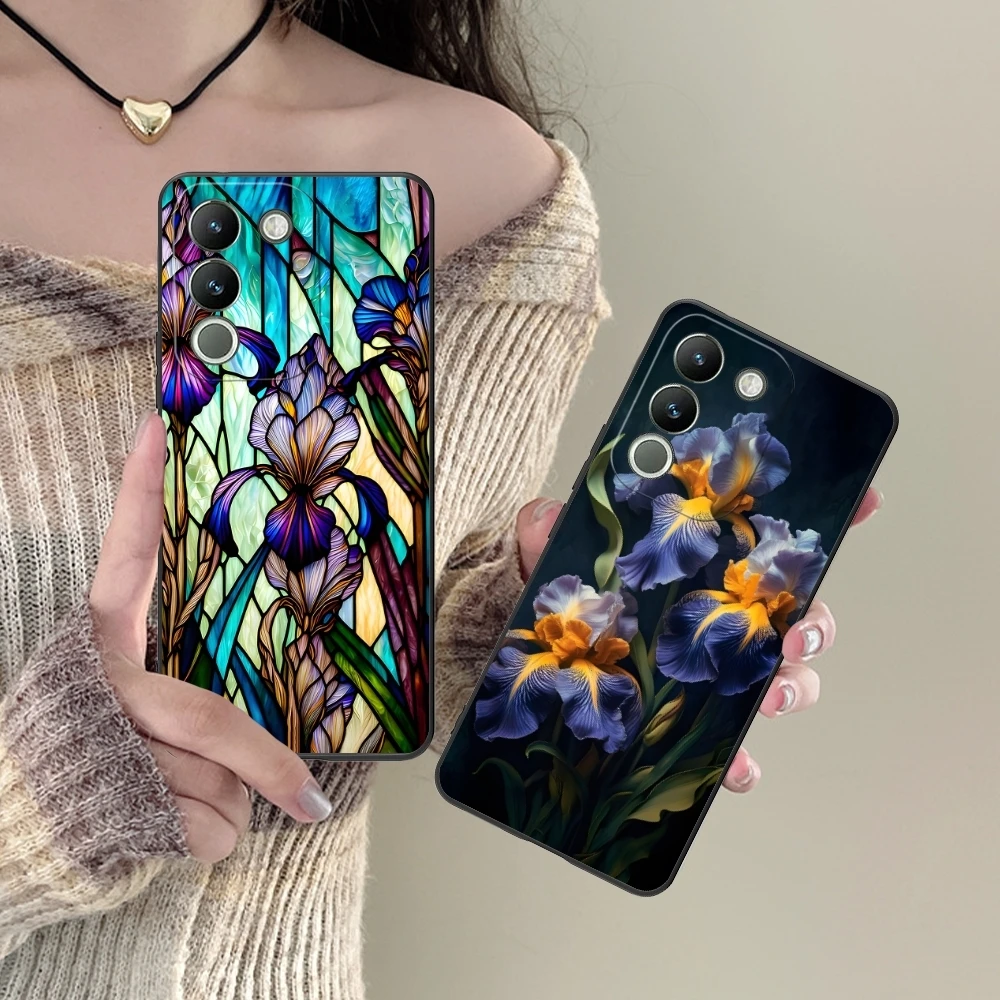 Iris Flower Pretty Mobile Cell Phone Case for VIVO Y95 Y93 Y31 Y20 V19 V17 V15 Pro X60 NEX Black Soft Phone Cover Shell