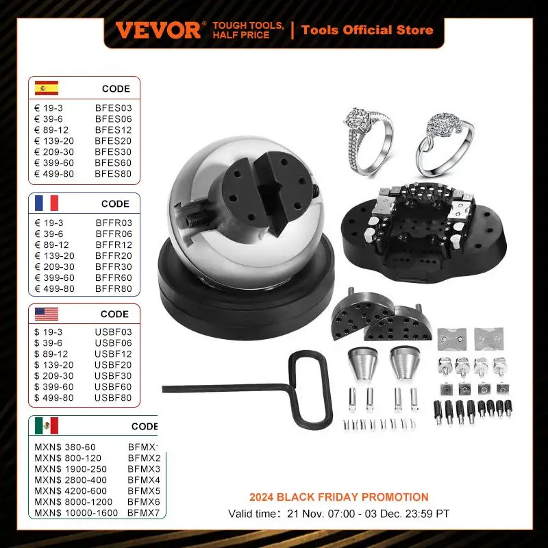 VEVOR 10Kg Full Set 5in Engraving Vise Standard Block Ball Inlaid Diamonds Jewelry Adjustable Setting Tool W/ 34Pcs Attachments