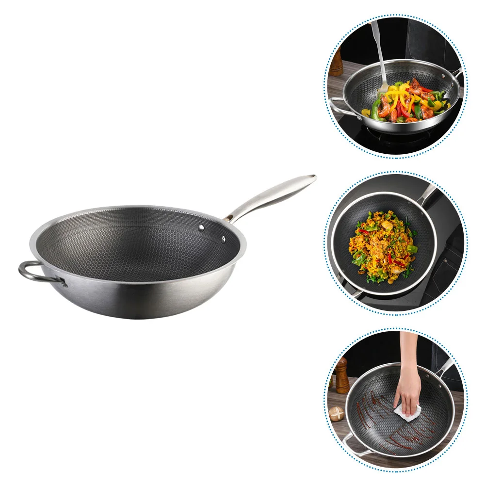 

Stainless Steel Wok Hot Pot Honeycomb Pan Cooking No Coating High Hardness No-stick