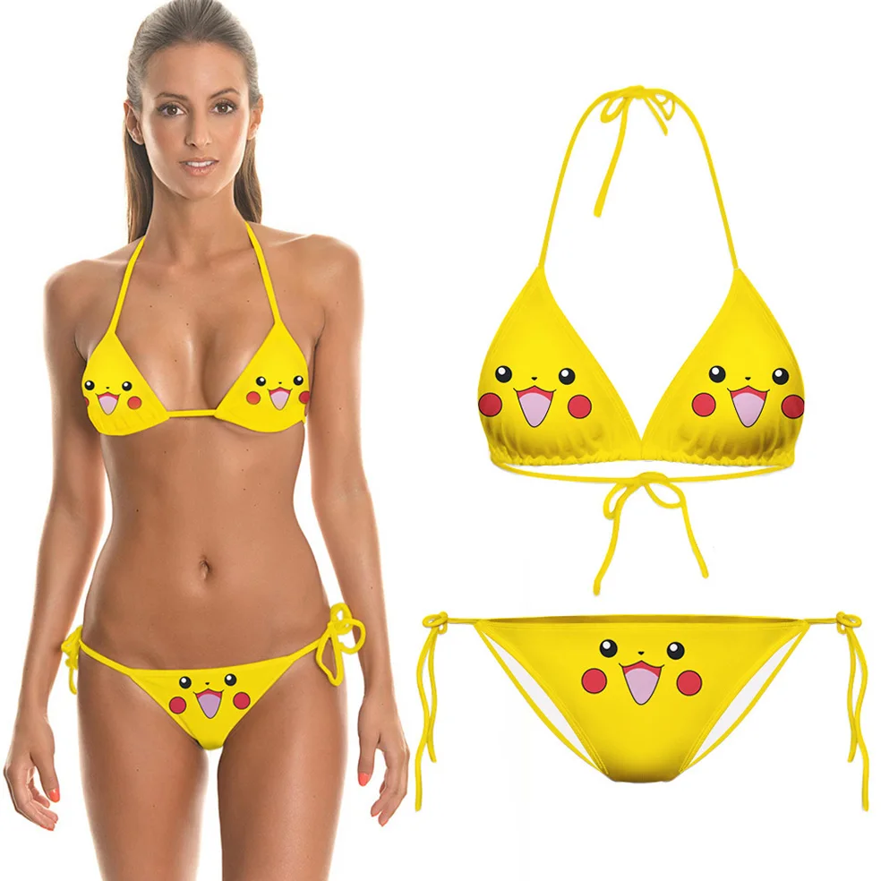 

Cute Bikini 2024 Women Kawaii Animal Smile Face Swimsuit Split Bathing Suit Low Waist Sexy Bikinis Sets Beach Swimwear