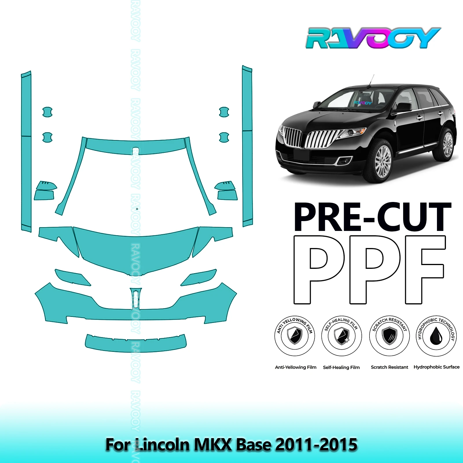 

8.5Mil Precut Paint Protection Film PPF Clear Bra Front Kit+Rockers For Lincoln MKX Base 2011-2015