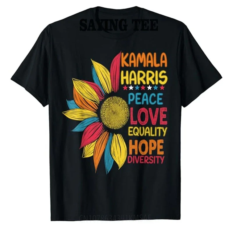 Kamala Harris Peace Love Equality Hope Diversity T-Shirt Cool Sunflower Colorful Graphic Outfit Fashion Saying Campaign Tee Tops