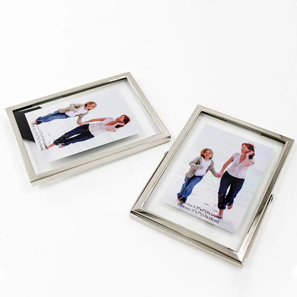 Electroplating Photo Frame Luxury Tempered Glass Floating Picture Frame Foldable Anti-skid Design for Wall Mounting or Table Top