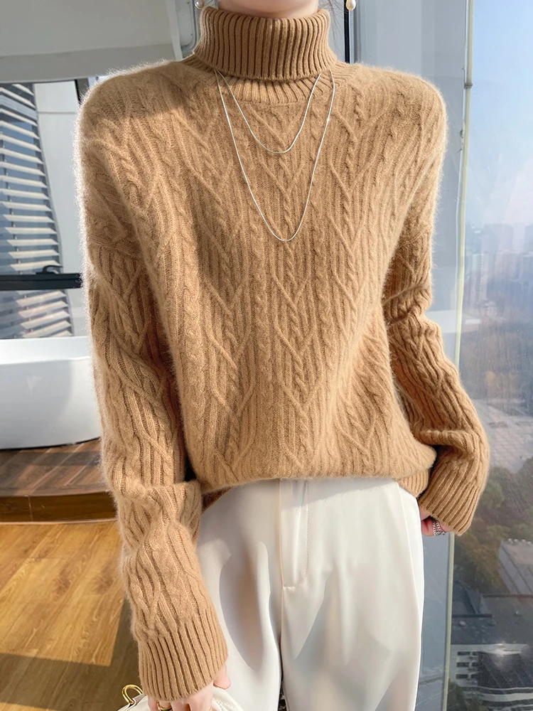 

Aliselect New Fashion Women Sweater For Winter 100% Merino Wool Turtleneck Thick Warm Pullover Long Sleeve Cashmere Knitwear