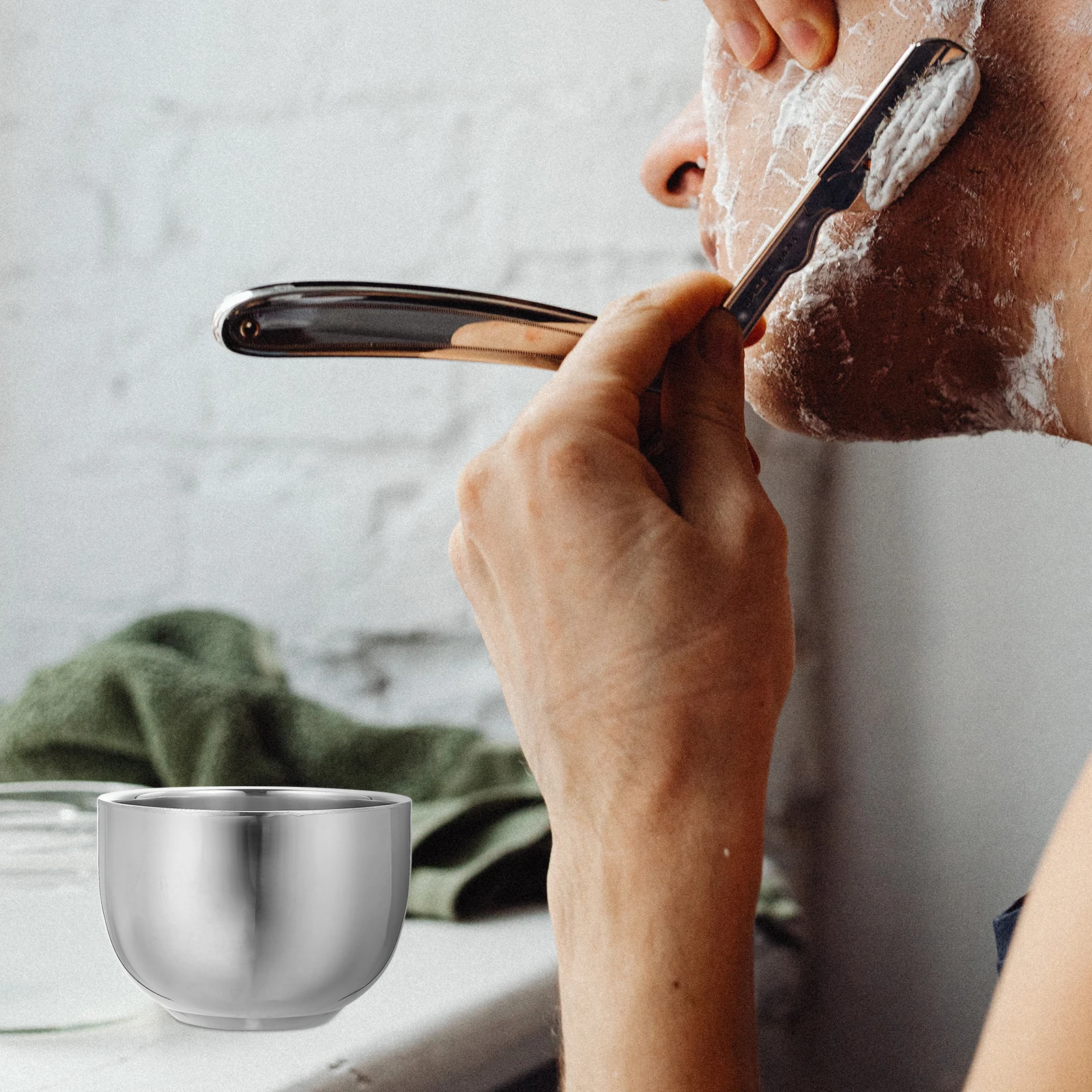 

FRCOLOR Stainless Steel Shaving Soap Bowl Double Layer Mug for Men Grooming Kit Lather Cup Shaving Supply