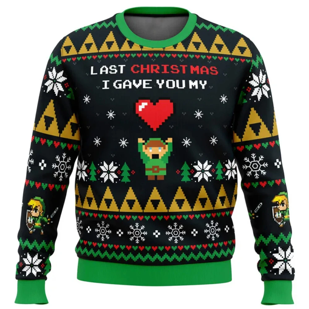 Link To My Heart Zelda Ugly Christmas Sweater Heren Dames Trui Ronde hals Lange mouw Top Kerst 2025, nieuw sweatshirt