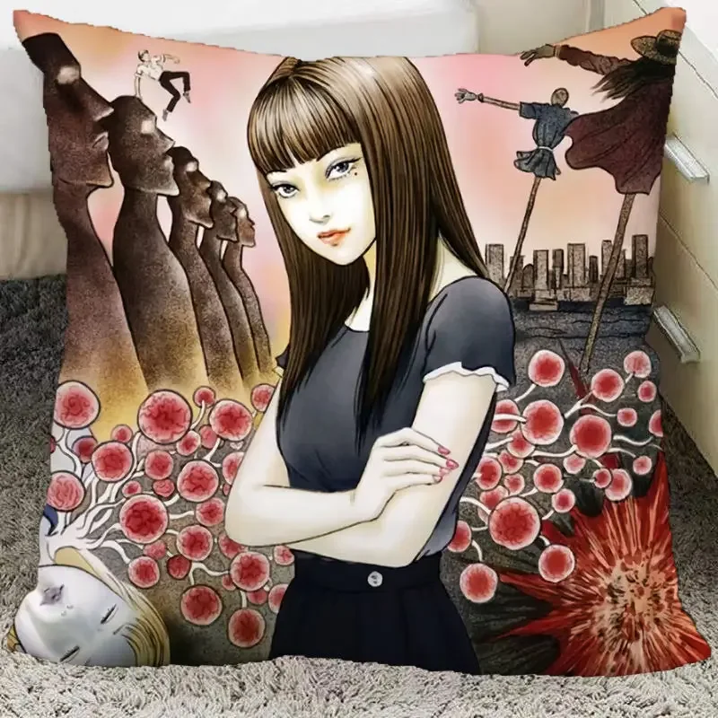 Hello Kitty Junji Ito Tomie Anime Peripheral Pillow Kawaii Cartoon Home Decor Bedside Sofa Dormitory Soft Cushion Cute Toy Gifts