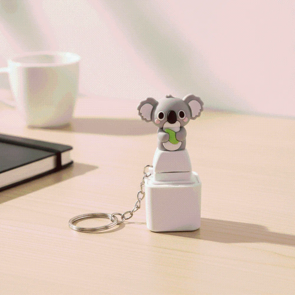 Rechargeable Fidget Button Key Chain Sounding Glowing Animal Keycap Cute-Animal Durable-ABS Sound Light Key Ring Backpack Decor