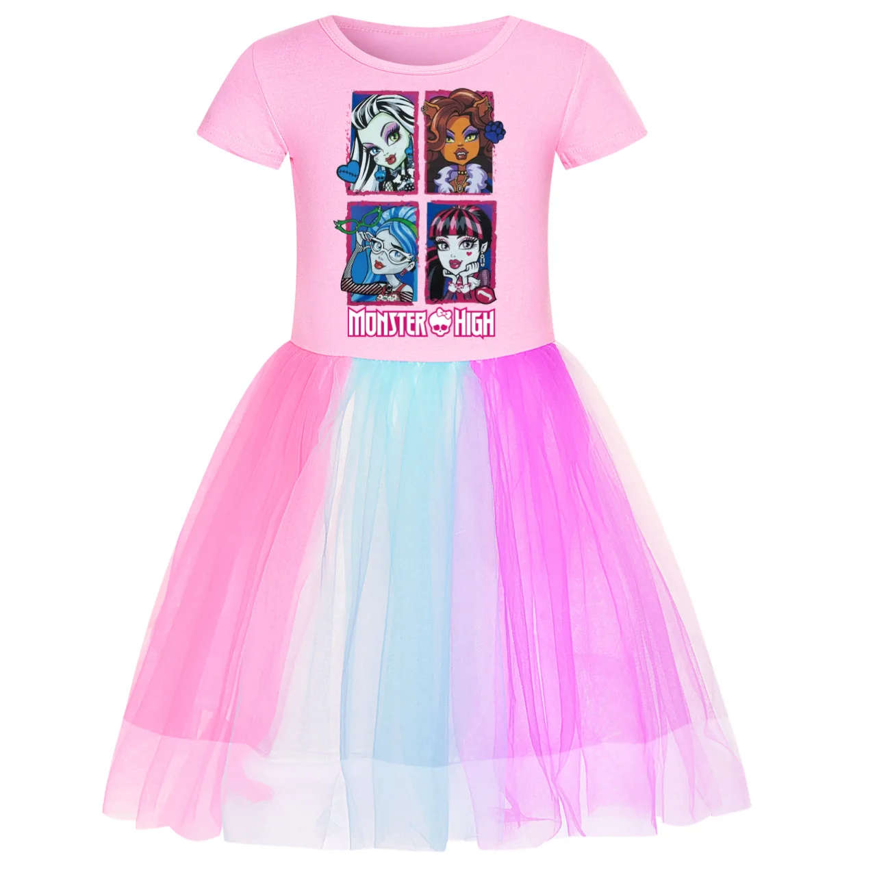 Funny Monster High Dress Kids 2024 Summer Vacation Clothes Baby Girls Short Sleeve Casual Dresses&bag Children Wedding Vestido