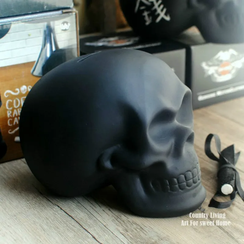 Blackboard Glazed Ceramic Skull DIY Doodle Piggy Bank Skull Money Box Resin Craft Skull Ornament Decoration Statues & Sculptures