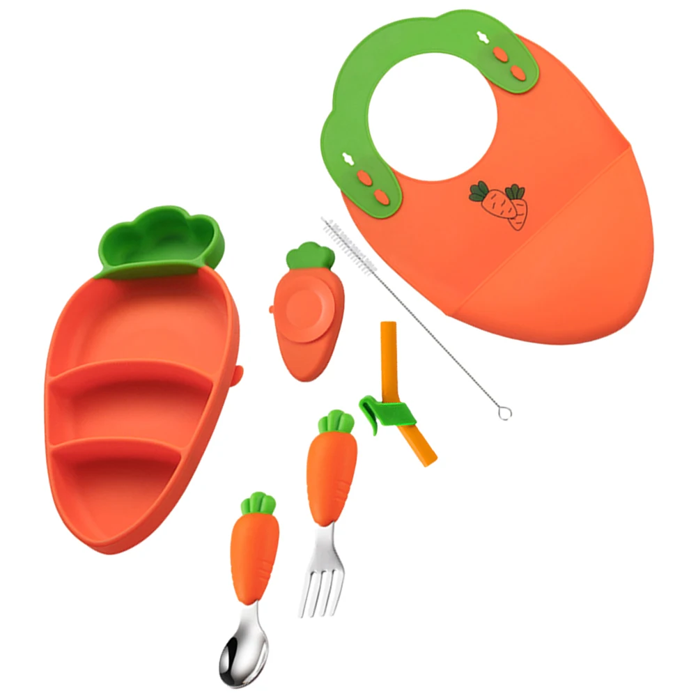 

Silicone Baby Plates Divided Food Tray Suction Cup Carrot Shape Toddler Dinnerware Set Wash Less Save Time Fruit Snack Serving