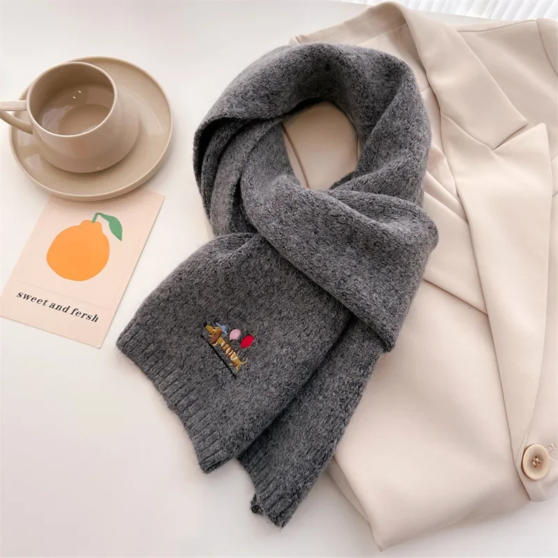 Men Women Design Knitted Scarf Winter Warm Solid Dog Pattern Shawl Fashion Thick Neck Wrap Soft Cold Proof Bib Burberry Bufanda