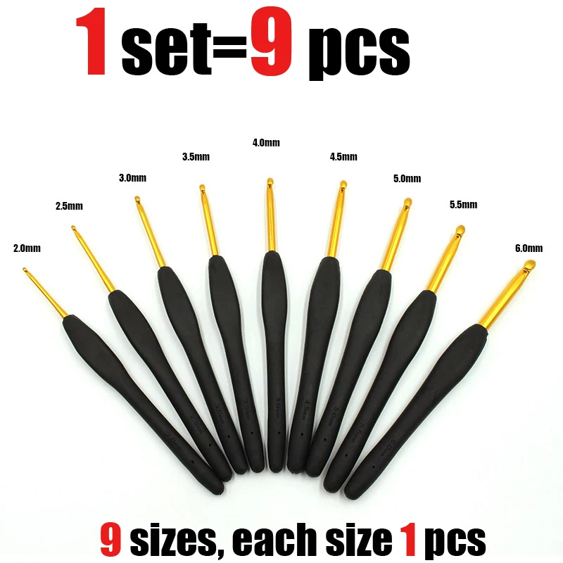 9 قطعة/المجموعة الذهب الأسود الكروشيه السنانير الإبر لالتهاب المفاصل الأيدي ، 2.0-6.0 مللي متر الألومنيوم الحياكة الكروشيه لوازم كيت DIY بها بنفسك الحياكة