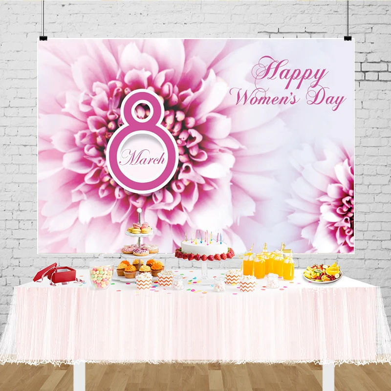 Photo Backgrounds for Photography Womens Day Decorations Pink Flowers 8 March Backdrop Adult Female Party Photo Banner Props