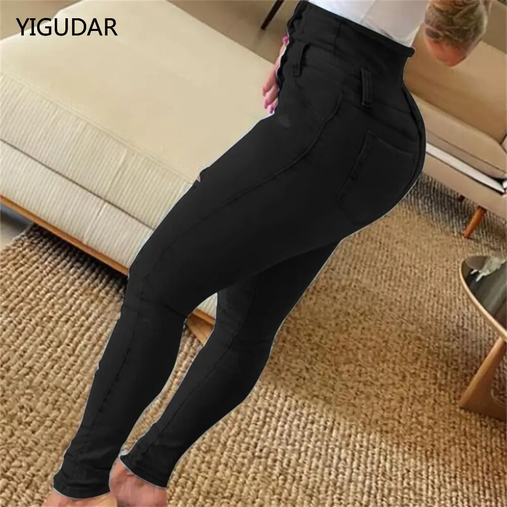 

2022 Spring Summer Trousers Black and White High Waist Jeans For Women Casual Skinny High Elastic Denim Pencil Pants S-2XL