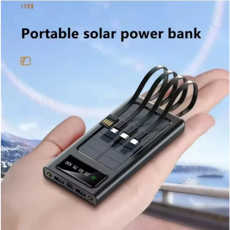 Built-in Cables Solar Power Bank 20000/30000mAh with Lightweight and Large Capacity Universal Power Supply for Mobile Phones