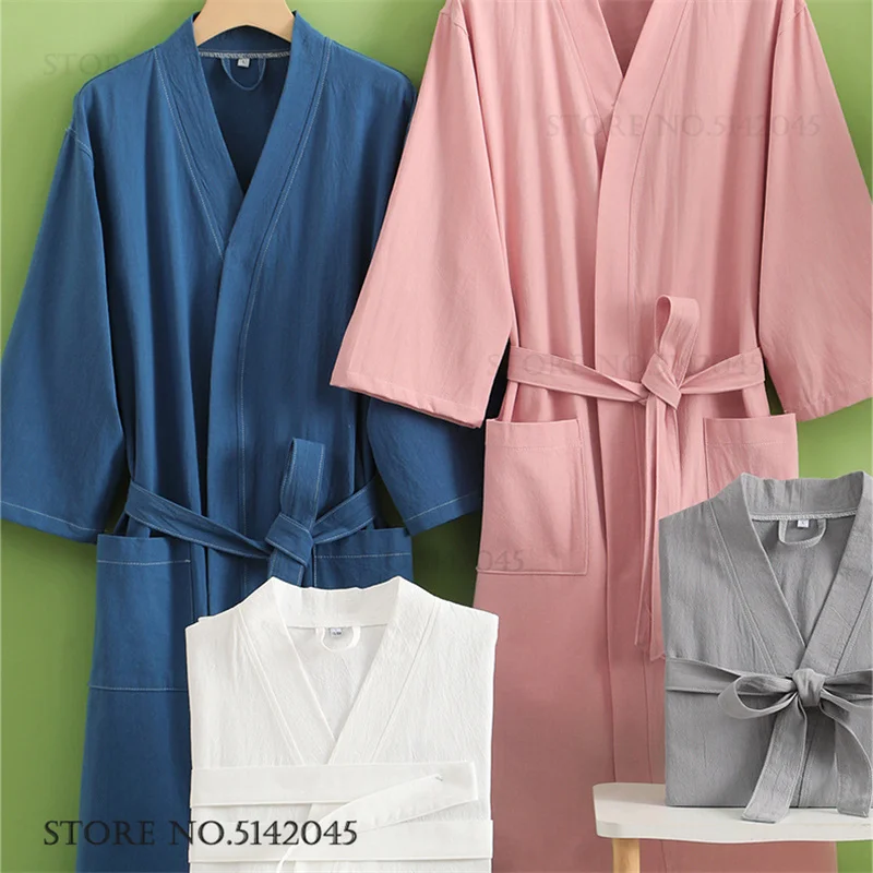 

Новая коллекция Весна-Лето: Хлопково-льняной парный халат-кимоно с рукавом до локтя, свободный повседневный домашний костюм, ночная сорочка, одежда для дома