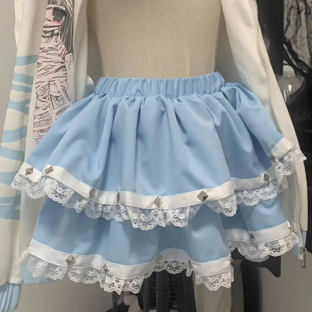 Gonna torta Y2K con finiture in pizzo estivo Gonna a trapezio a vita alta per ragazza morbida da donna Gonna ort alla moda f-lunghezza per adolescenti
