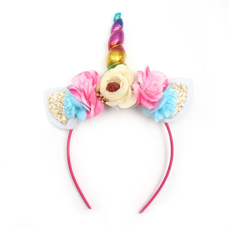 Flower Unicorn Girl Headband Baby Shower Party Kids Hair Hoop Hairbands Accessories Unicorn 1st Birthday Party Decor Headwear