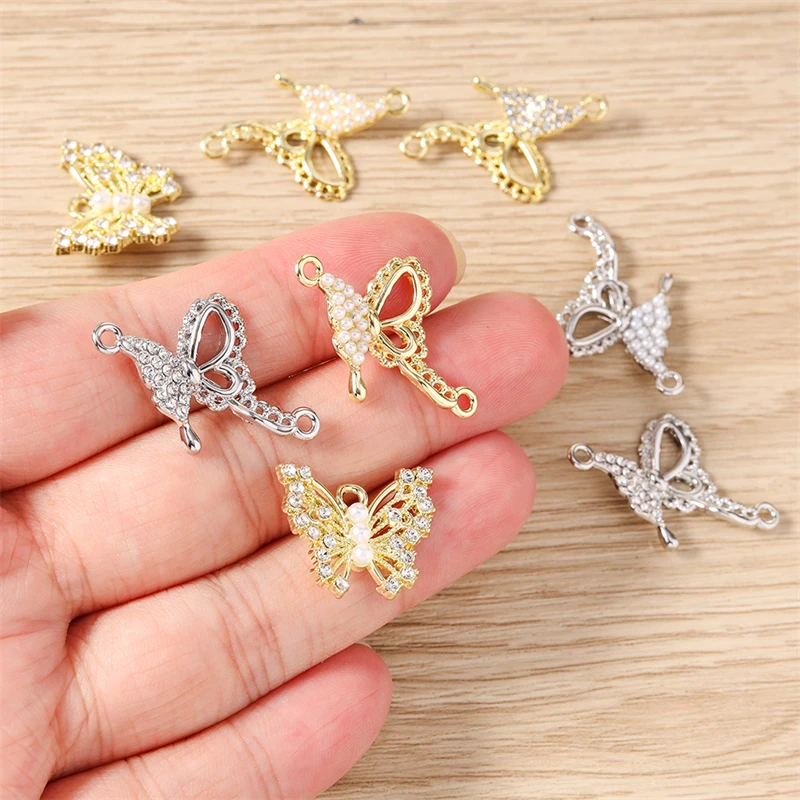 5 Stück Niedliche Kristall-Metall-Schmetterlings-Anhänger für die Herstellung von Ohrringen, Halsketten, Armbändern, DIY-Bastelarbeiten und Schmuckzubehör – Detail 3