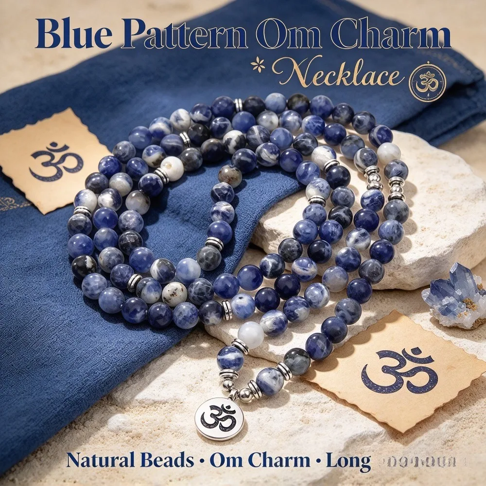 Natural Stone 108-bead Mala Bracelet, Lotus Buddha Pendant Necklace, Chakra Yoga Buddhist Bracelet