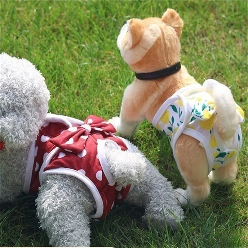 Dog Physiological Pants Cute Print Pet Underwear New Puppy Clothes Female Dog Diper Panties Bowknot Princess Pet Menstrual Pants