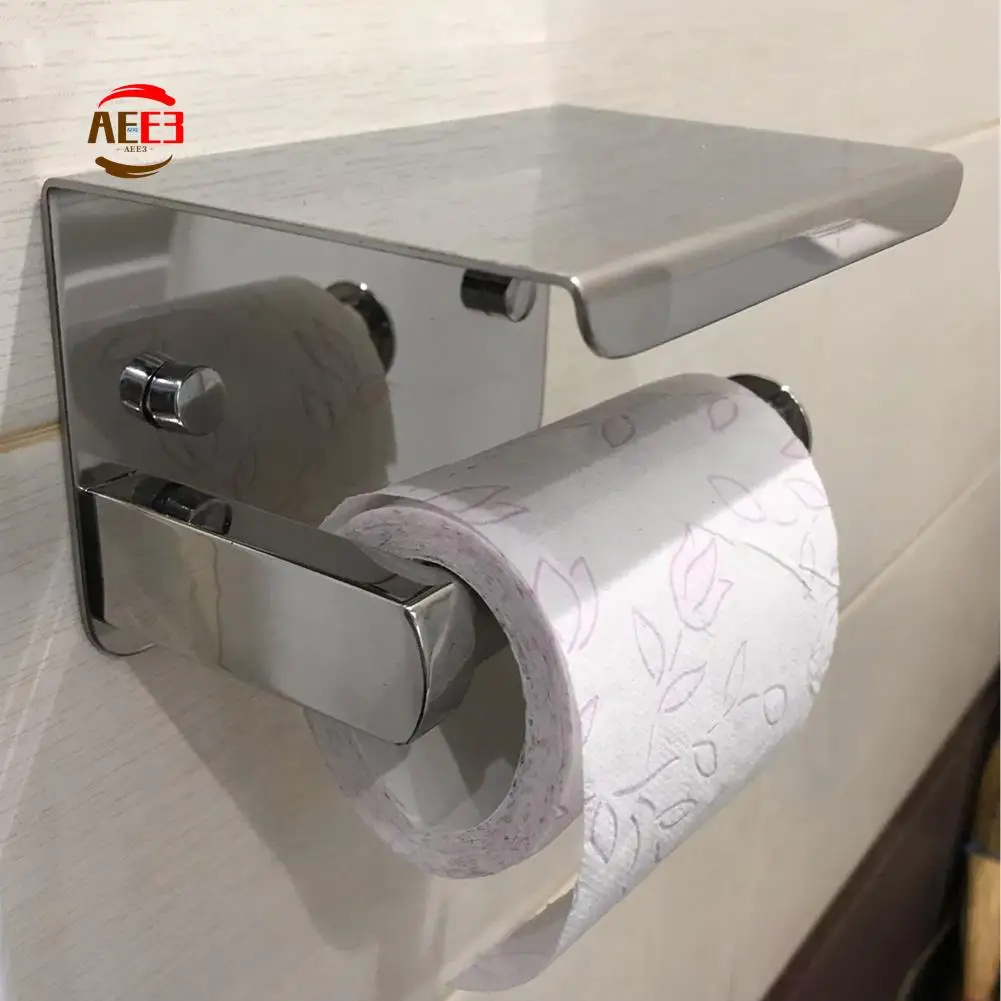 

AEE3-SUS 304 Stainless Steel Toilet Paper Holder With Phone Shelf, Bathroom Tissue Holder Toilet Paper Roll Holder