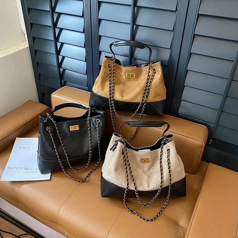 

Bag Women's 2025 New Contrasting Color Retro Matte Leather Car Line Chain Single Shoulder Underarm Bag Portable