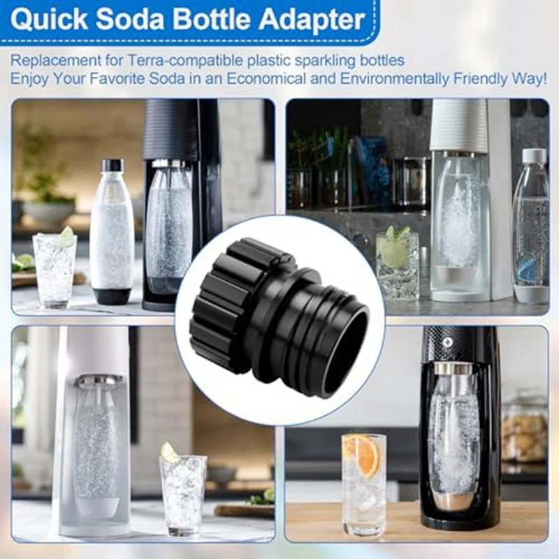 Black Quick Connect Soda Bottle Adapter, Soda Maker Bottle Attachment Refill Cap For Connecting Glass Bottles To Soda Machines