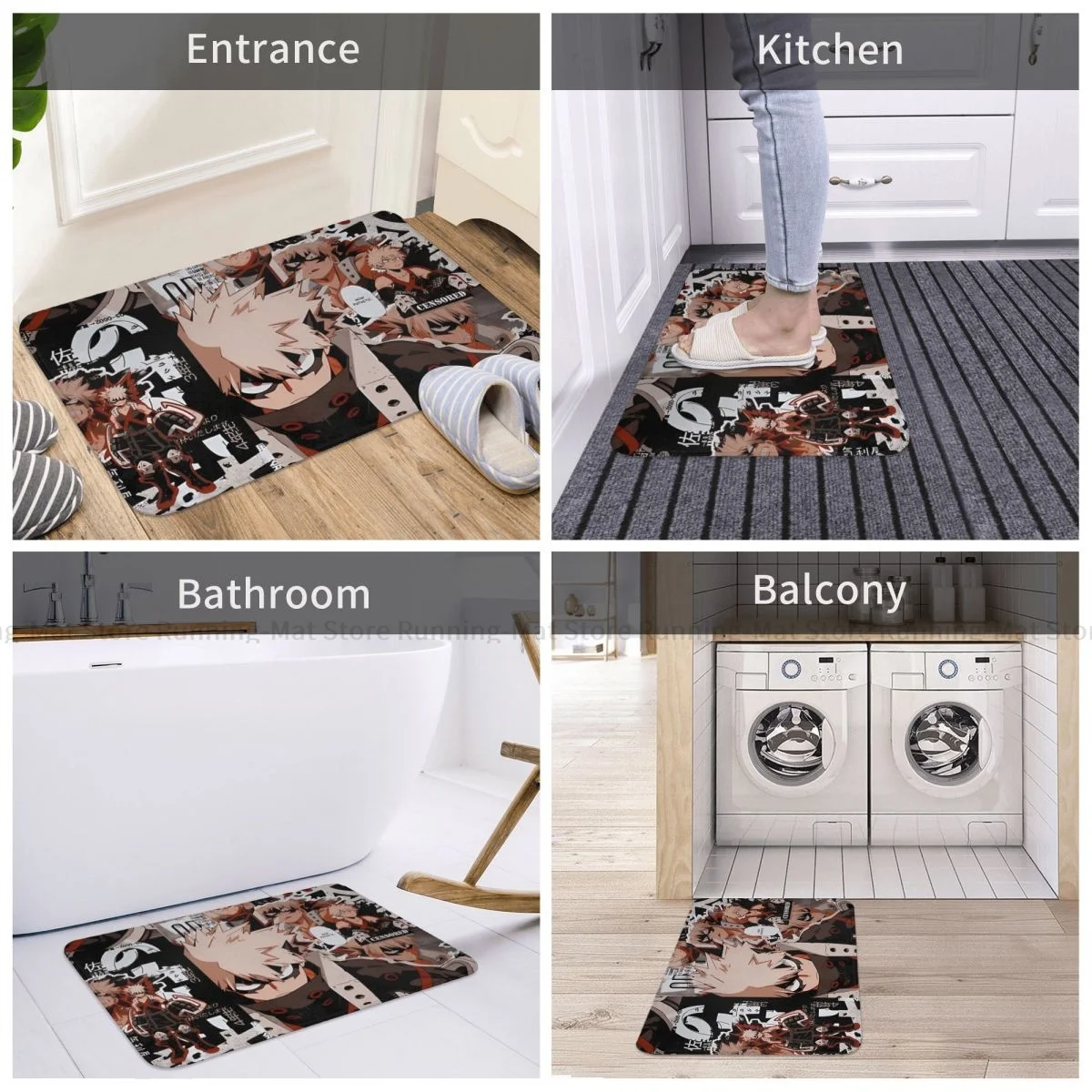 Anime Collage Anti-Slip Doormat Bath Mat Bakugo Kachan Print Hallway Carpet Welcome Rug Home Decorative