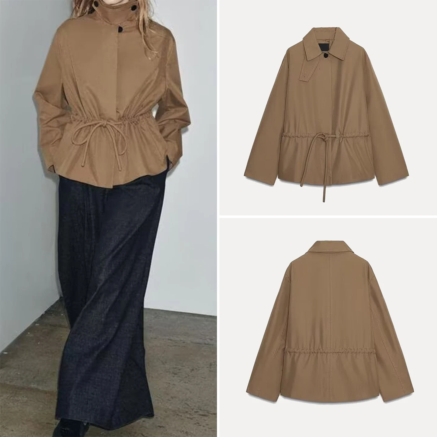 

Faionable Adjustable Waist ort Parka Jaet Women's Autumn 2025 Z Stand Fit Long Sve Button Closure Coat