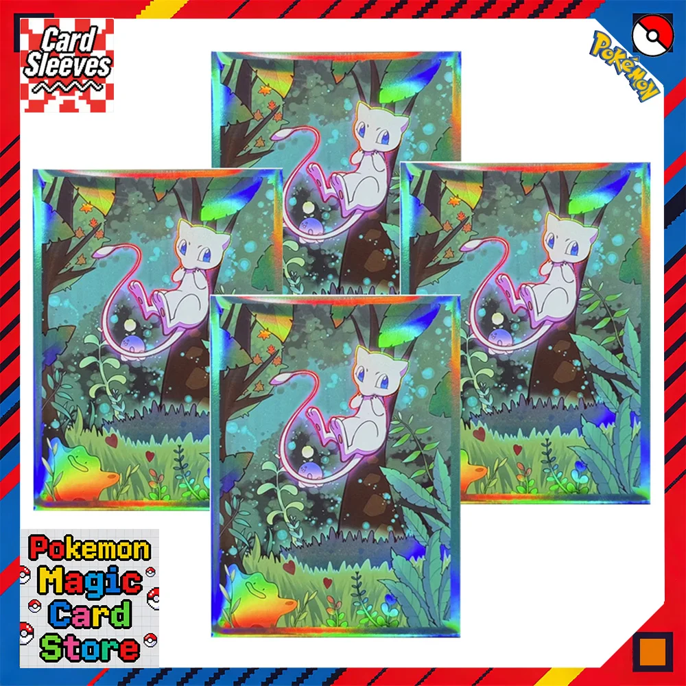 

60PCS Holographic Mewtwo Card Sleeve PTCG Fantasy Card Laser Silver Bottom WS Foil Set 67x92mm For the fans