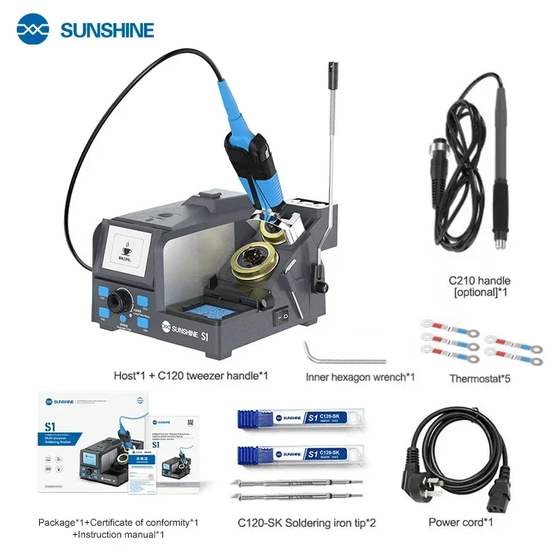 Sunshine S1 Precision Soldering Station Tweezers Rework Station For Micro Component, 4 Preset Channel, 2Pcs C210-SK Cartridge