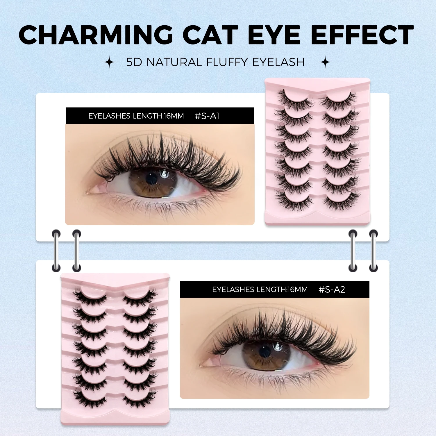 Lasvirey Faux cils œil de chat 5D, volume moelleux, naturels, moelleux, extension complète, maquillage