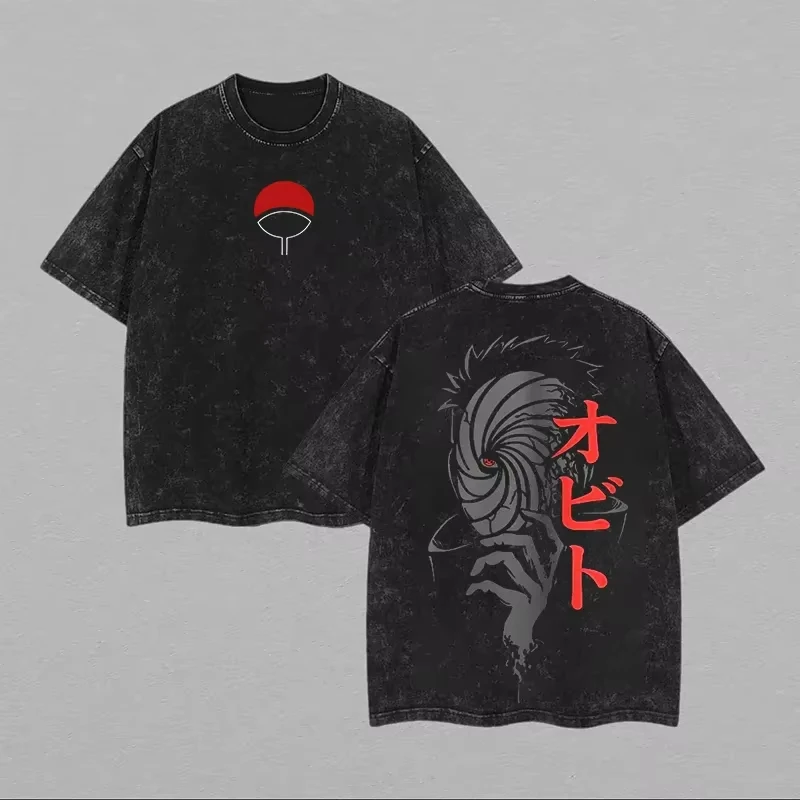 

Футболка Naruto Obito Uchiha с маской, винтажная, с эффектом кислотной стирки, уличная одежда, удобная, в стиле ретро, с аниме-графикой, мужская, летняя коллекция 2026