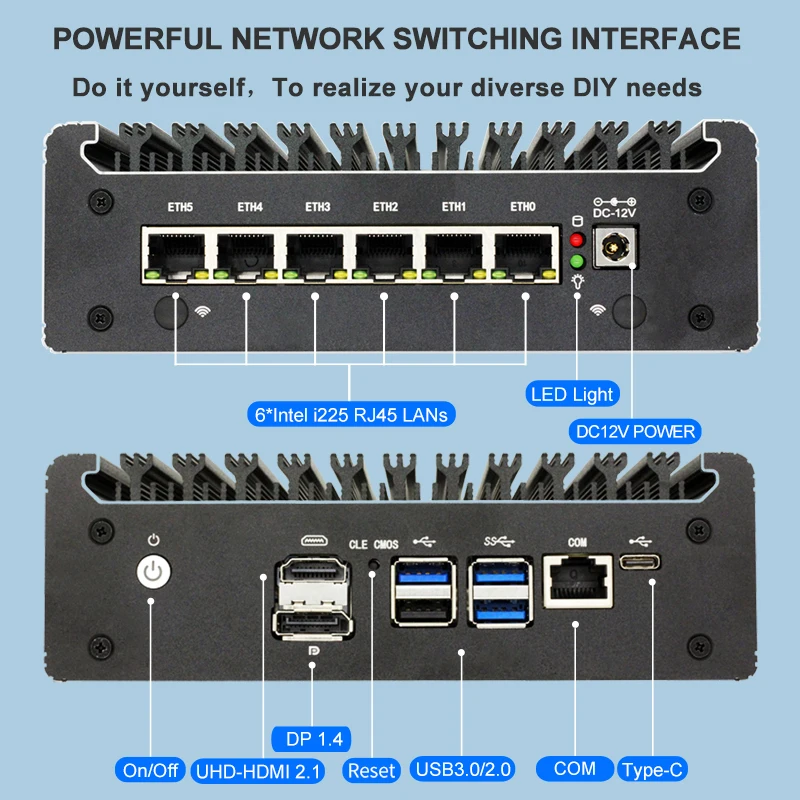 Intel Pentium Gold 8505 Soft Router 6 Lans i226-V 2.5G Fanless Mini PC COM HD DP USB Type-C DDR5 SATA pfSense Firewall Appliance Computador OPNsense Proxmox