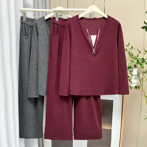 Plus Size Plus Size Casual Two-Piece Set Autumn Hot Sale Of The Season Women's Clothing Comfortable Loose Fit Long Pants Cott...