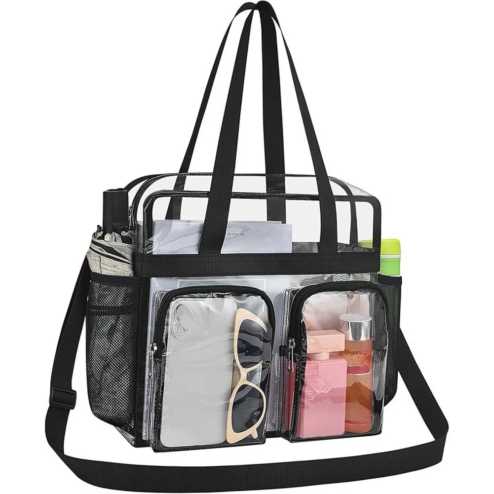 Event Ready Transparent Handbag with Mesh Compartments and Adjustable Strap for Comfortable All Day Carry at Venues