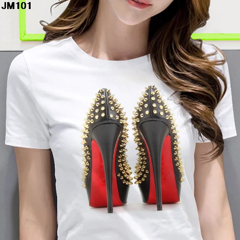 White T Shirt Women Top Casual Tshirt Fashion High Heel Shoes Print Femme Clothing Tshirt Harajuku Short Sleeve Female Tee Shirt