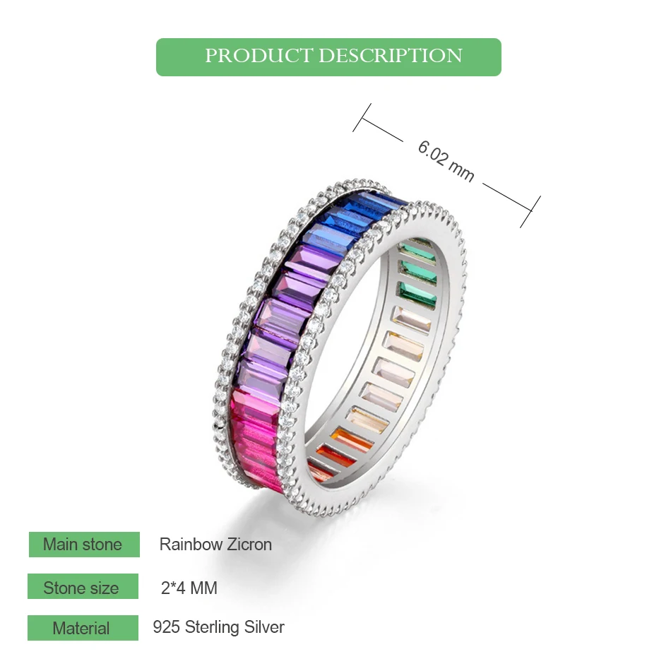 WES 925 Sterling Silver CZ Rings for Woman Rainbow Dopamine Crystal Cubic Zicron Christmas Party Gifts Certified Fine Jewelry