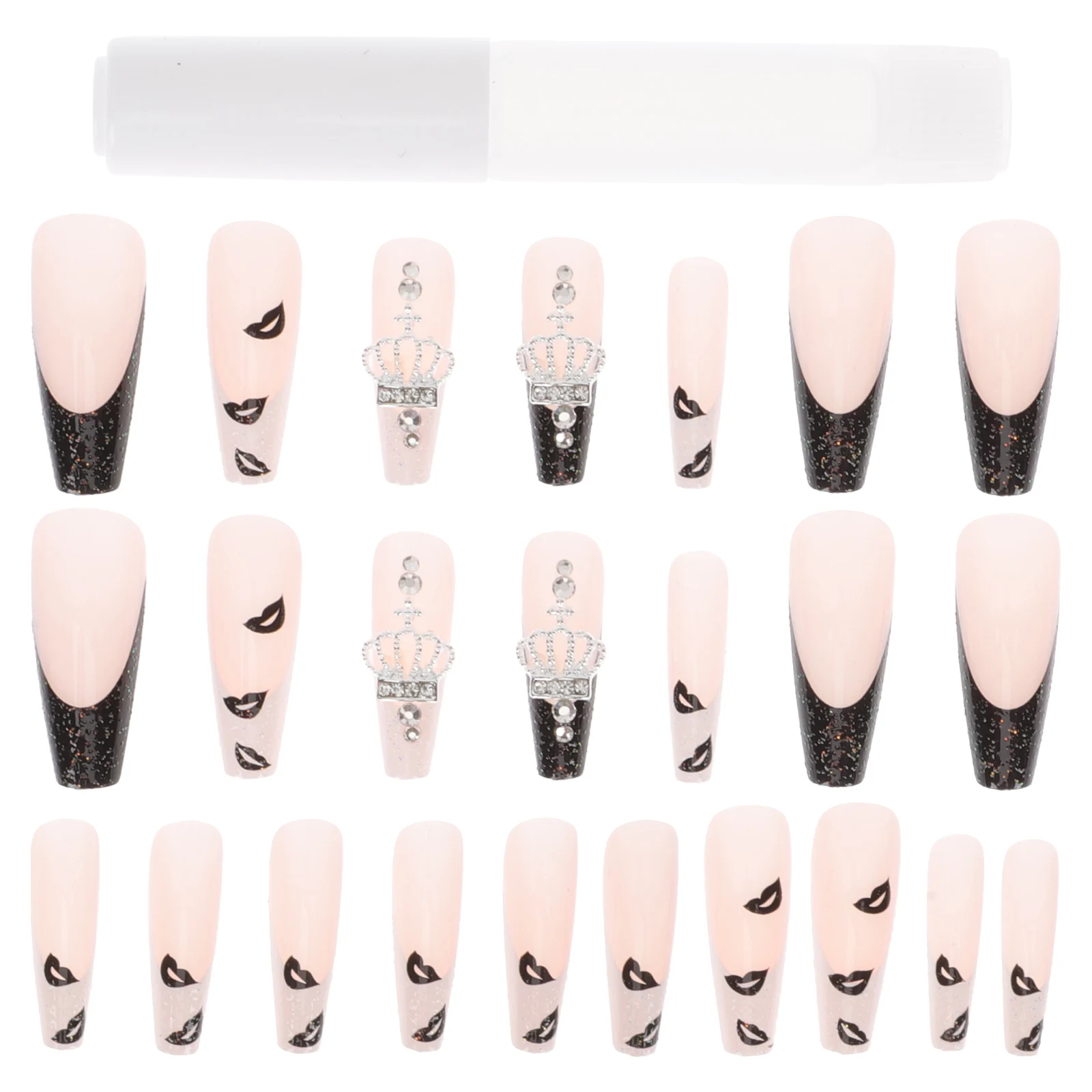 

1 set Press On Fake Manicure False Nails Shiny Detachable Art Decorations Metal Heart Design Full Cover Diy Kit Women Girl False