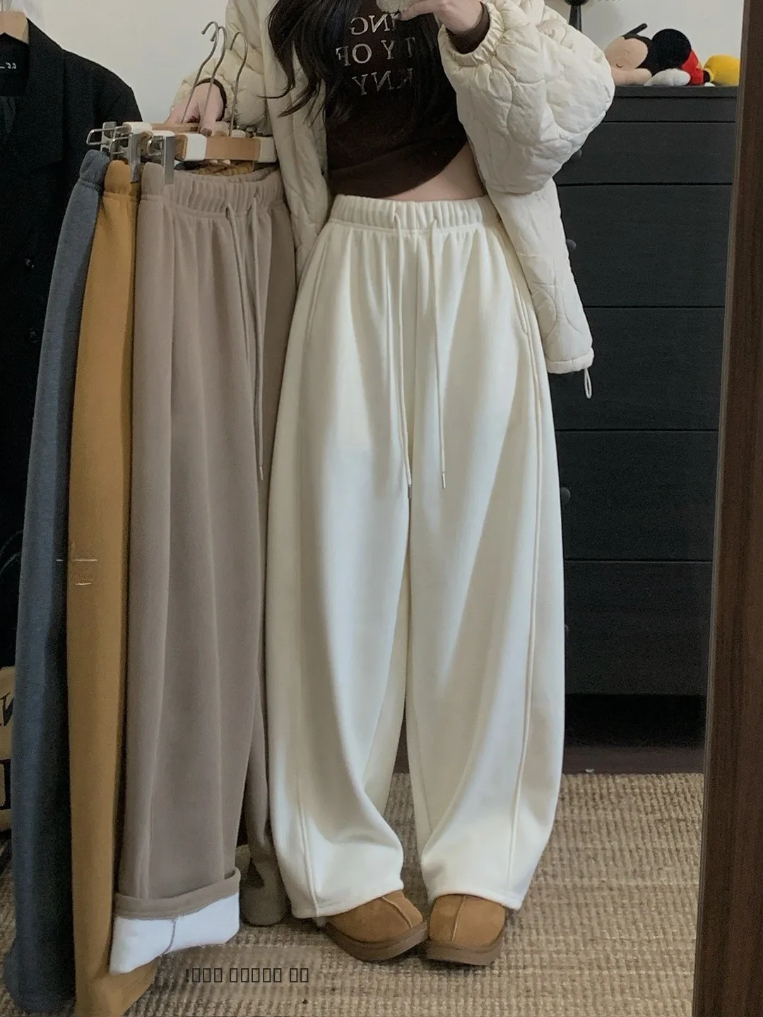 

Laid-ba Sle Fce теплые повседневные брюки на подкладке женские зимние новые свободные утягивающие брюки длиной до пола с завязками прямые брюки