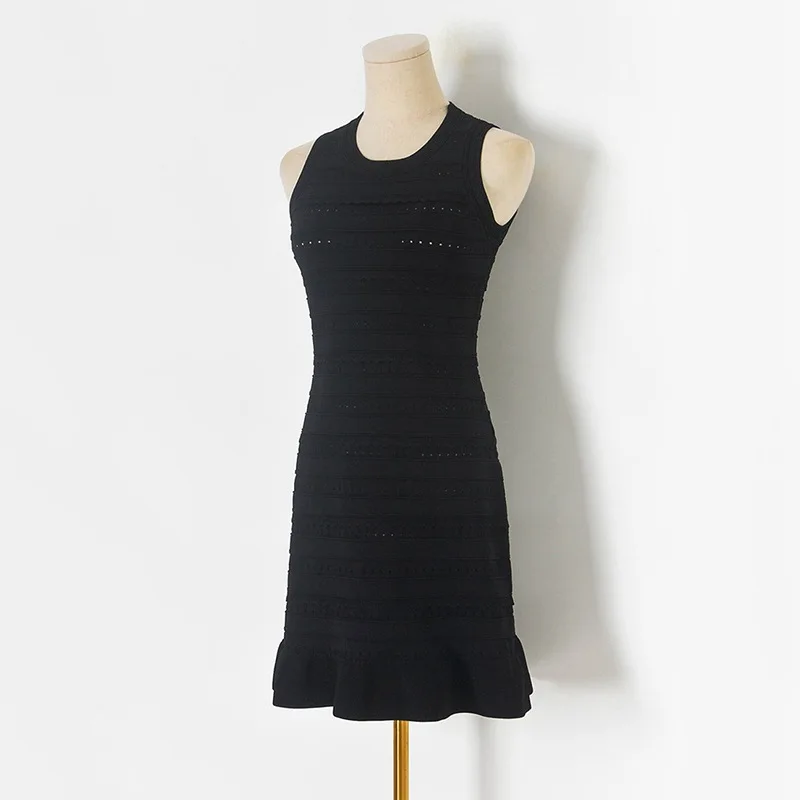 

2025 New Sleeveless Knitting Cotton Dress Women Hole A-Line Mini Dresses