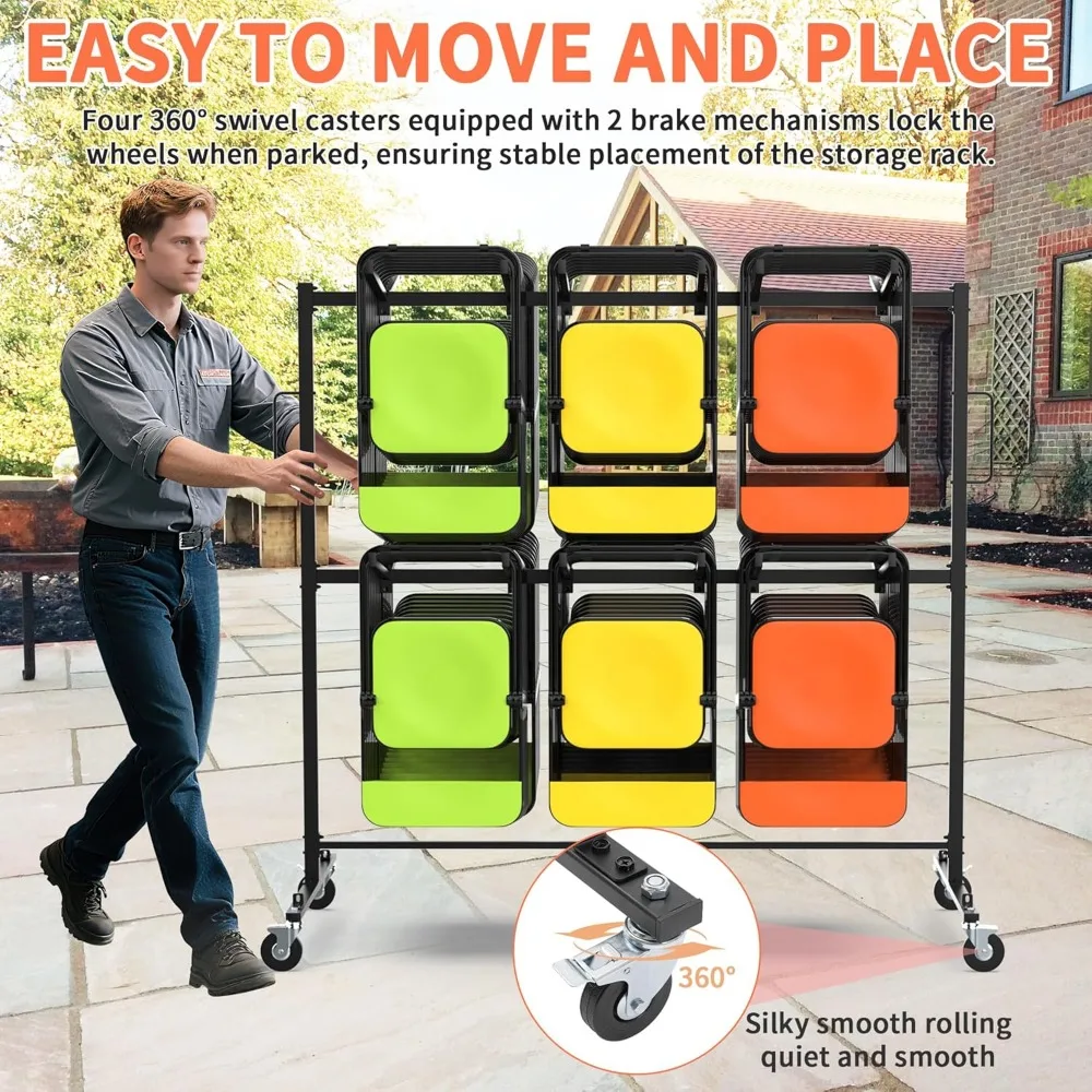 كرسي وطاولة قابلة للطي من الفولاذ شديد التحمل بسعة 600 رطل، تحمل 42 كرسيًا أو 12 طاولة، دوللي متنقل #3