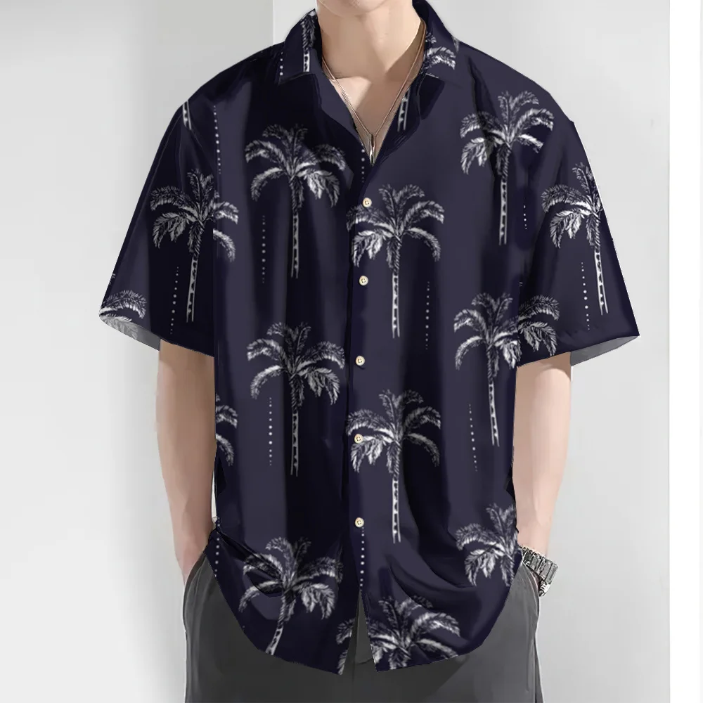 New Hawaiian Shirt For Men3d Coconut Tree Print Short Sleeved Tops Daily Casual Male Clothing Loose Oversized Shirts 2024