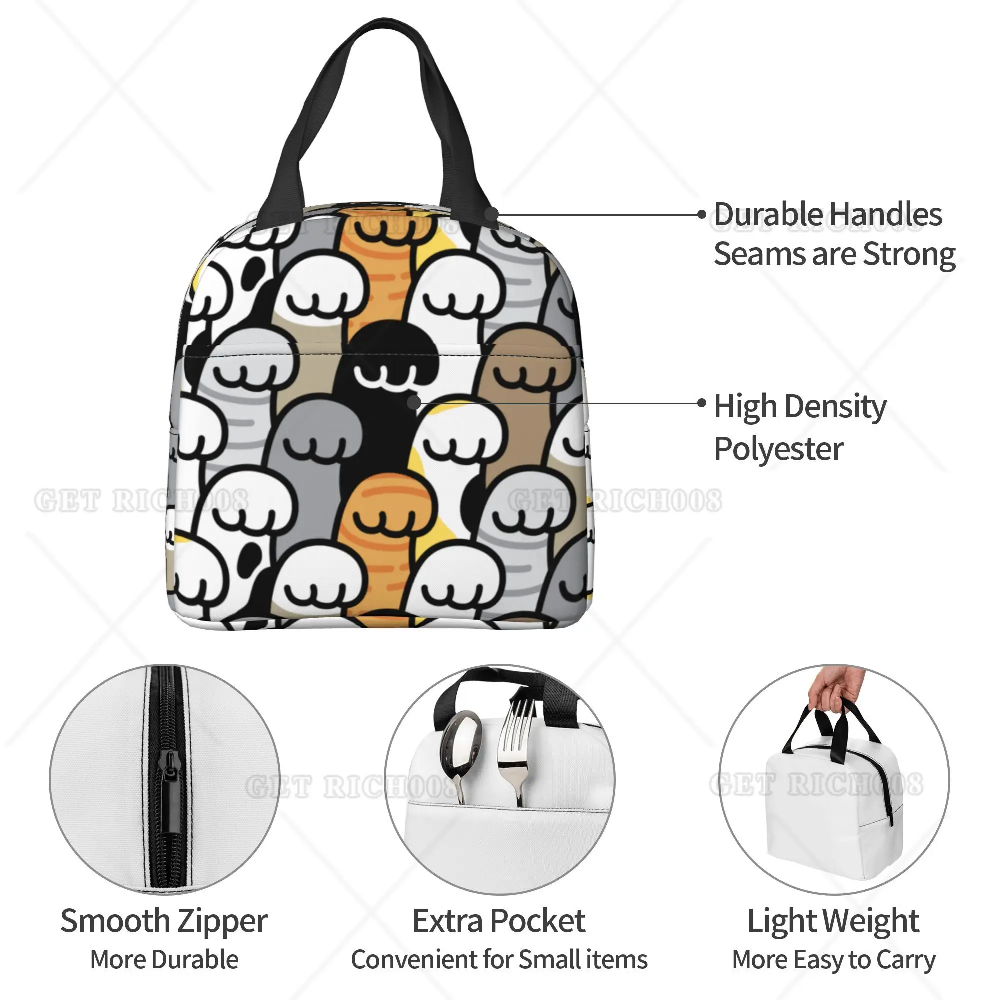 Schattige Kat Poten Dier Lunch Tas Klein Voor Mannen Vrouwen Kinderen Buiten Picknick Werk School Lunchbox Tas Geïsoleerde Print Cadeau Xmas