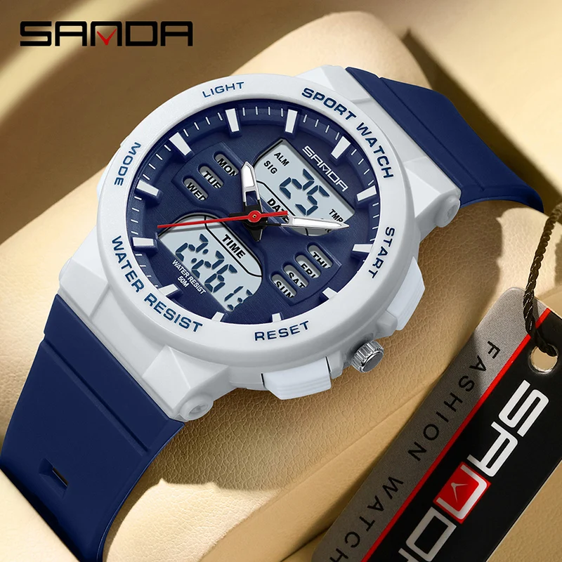 

SANDA Top Luxury Women Quartz Watches Waterproof Luminous Ms Outdoor Sport Watch Dual Display Electron Wristwatch Orologio uomo