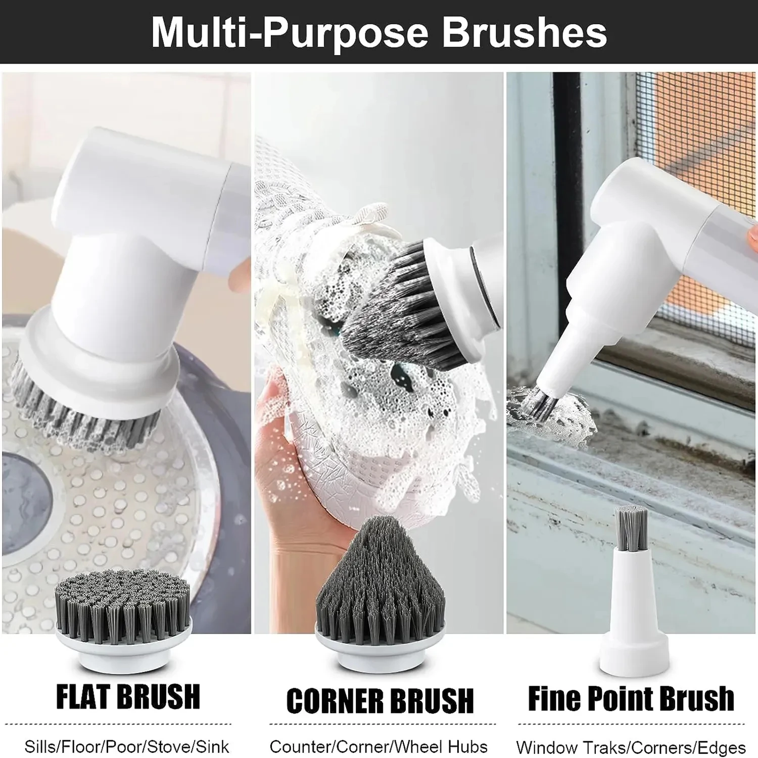 New Electric Spin Scrubber Cordless Cleaning Brush with 2 Rotating Speeds & 6 Replaceable Heads for Bathroom,Kitchen,Wall,Ove