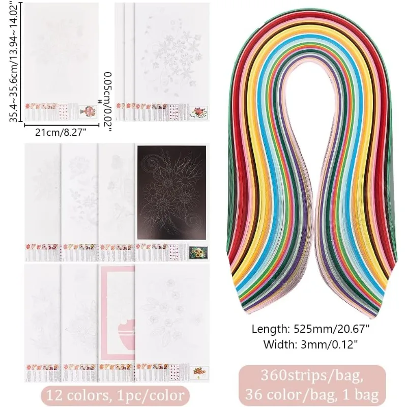 1 Satz 12 Stück Quilling Papiers chablonen mit 36 Farben Streifen Blumen-/Vogel muster Pappe DIY Papier Quilling Werkzeuge Zeichnung
